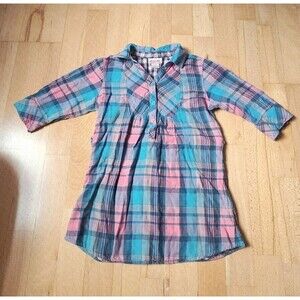 Mossimo Girls Pink Teal Plaid Long Sleeve Shirt Dress, Medium 7/8, Flannel